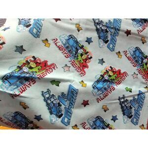 Thomas The Tank Engine Always Ready Light Blue Cotton Flannel Fabric 1 yd 27in